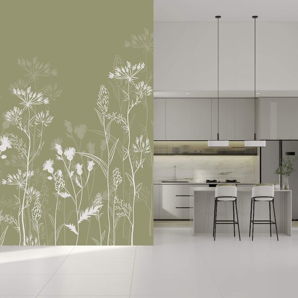 Fototapet Siluete florale delicate pe fond verde, Fototapet natură, Fototapet populare, t00631 - Tapeko.ro