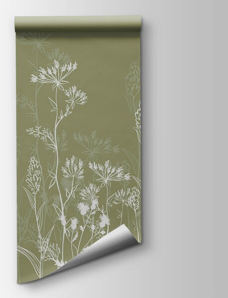 Fototapet Siluete florale delicate pe fond verde, Fototapet natură, Fototapet populare, t00631 - Tapeko.ro