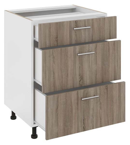 Corp haaus Karo, 3 Sertare, Stejar Sonoma Inchis/Alb, 60 x 50 x 80 cm
