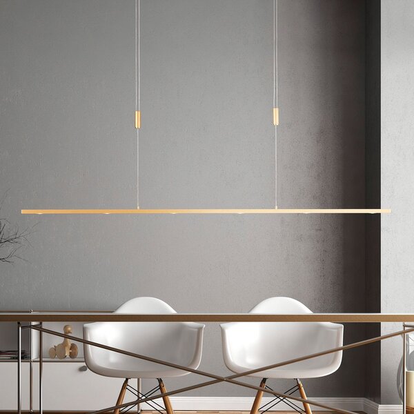 Quitani Lampă suspendată LED Tolu, lungime 139 cm, alamă, reglabil, Auriu / Alamă, Camera de zi / sufragerie, Metal, Modern