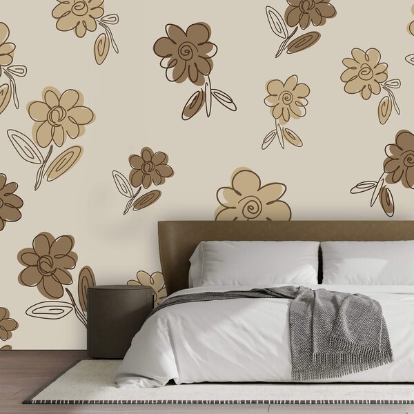 Fototapet Motiv floral pe fond bej, Fototapet flori, Fototapet populare, t00641 - Tapeko.ro