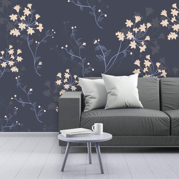 Fototapet Motiv floral pe fond întunecat, Fototapet flori, Fototapet populare, t00644 - Tapeko.ro