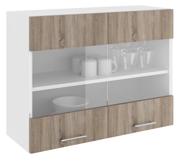 Corp haaus Karo, 2 Usi, cu sticla, Stejar Sonoma Inchis/Alb, 80 x 30 x 60 cm