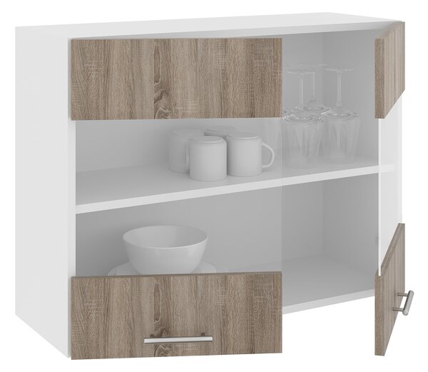 Corp haaus Karo, 2 Usi, cu sticla, Stejar Sonoma Inchis/Alb, 80 x 30 x 60 cm