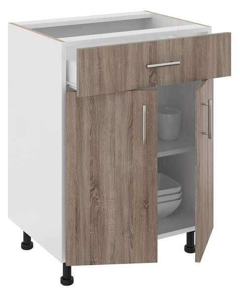 Corp haaus Karo, 1 Sertar, 2 Usi, Stejar Sonoma Inchis/Alb, 60 x 50 x 80 cm