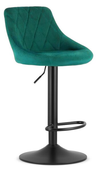 Scaun de bar verde KAST VELVET cu picior negru