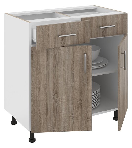 Corp haaus Karo, 2 Sertare, 2 Usi, Stejar Sonoma Inchis/Alb, 80 x 50 x 80 cm