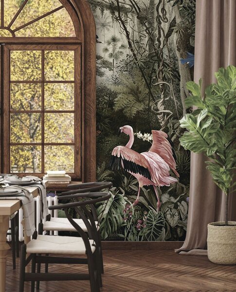 Fototapet Grup de flamingo roz într-o pădure, Fototapet designer, Fototapet populare, u73568 - Tapeko.ro