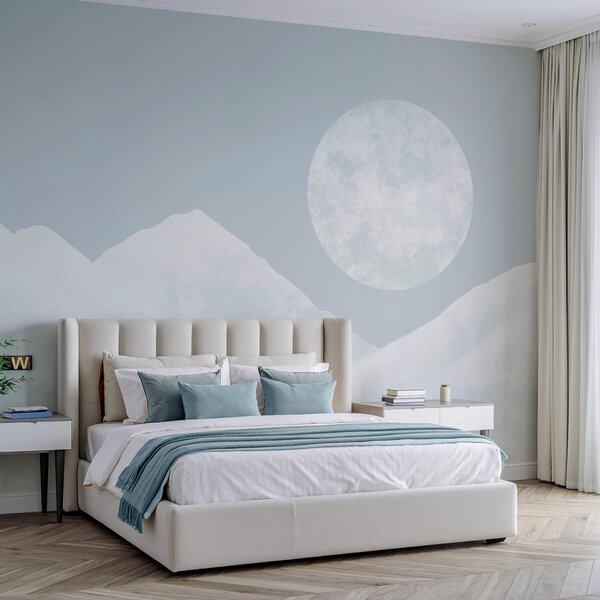 Fototapet Luna deasupra unui munte înzăpezit, Fototapet acuarelă, Fototapet populare, t00650v1 - Tapeko.ro