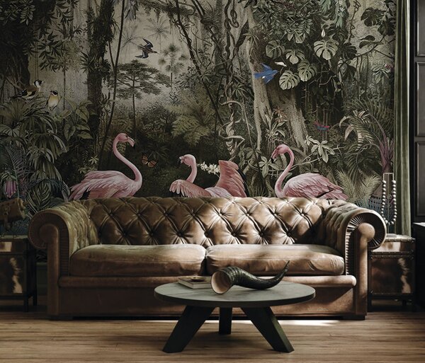 Fototapet Grup de flamingo roz într-o pădure, Fototapet designer, Fototapet populare, u73568 - Tapeko.ro