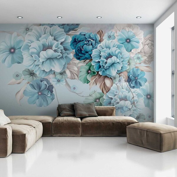 Tapet Flori albastre delicate, Fototapet 3D, Fototapet 3D Flori, u59900 : Uwalls.ro