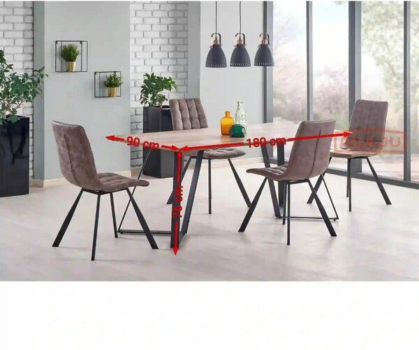 Masa CALGARY, nuc rustic/negru, 180x90x76 cm