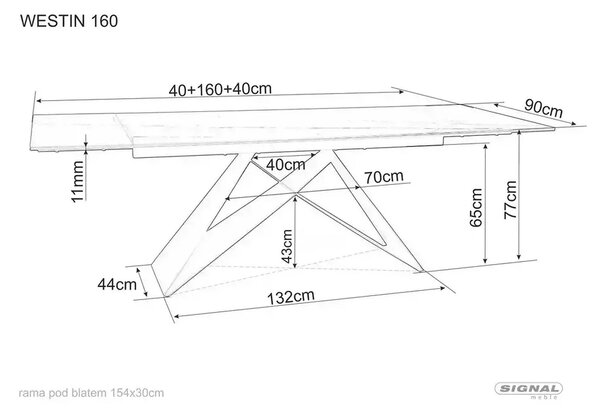 Masa moderna dining WESTIN, gri/negru, sticla/metal, 160-240x90x77 cm