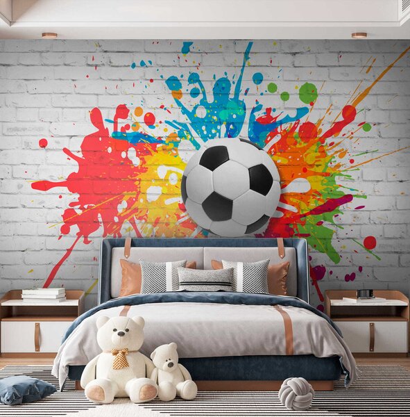 Fototapet Mingea de fotbal pe un perete de cărămidă, Fototapet 3D, Fototapet populare, u64587 - Tapeko.ro
