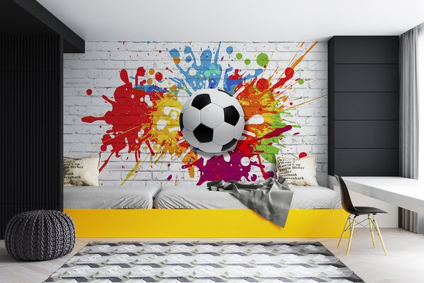 Fototapet Mingea de fotbal pe un perete de cărămidă, Fototapet 3D, Fototapet populare, u64587 - Tapeko.ro