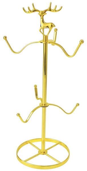 Suport auriu elegant metalic Pufo Ellegant pentru cani si cesti- suport cu 6 carlige pentru depozitare, organizare sau decor