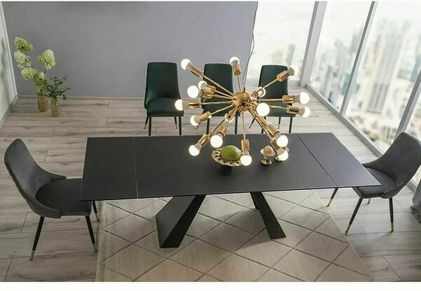 Masa moderna dining SALVADORE, negru mat, metal/sticla securizata, 160