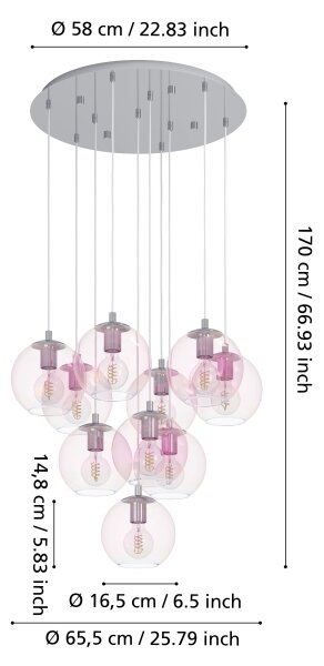 Eglo 901922 - Lustru suspendat pe cablu ARISCANI, 10 x E27, 60 W, 230 V, crom lucios/sticlă clară