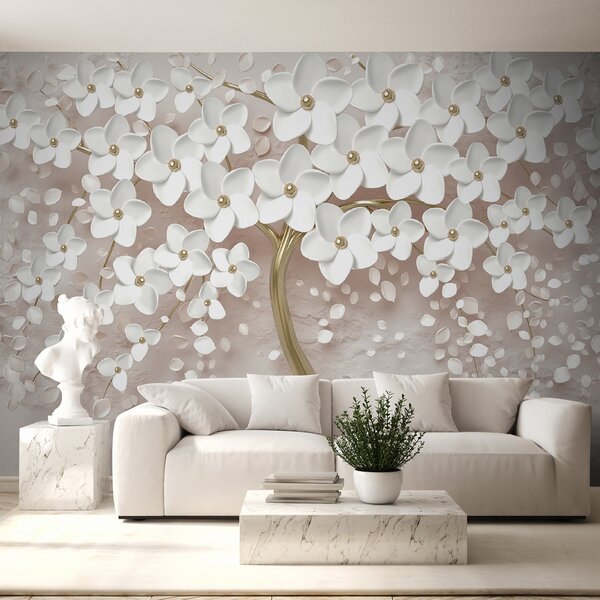 Tapet Copac înflorit cu flori mari în nuanțe de roz, Fototapet 3D, Fototapet 3D Flori, u37065v3 : Uwalls.ro
