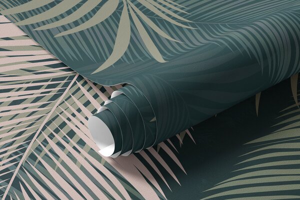 Tapet Frunze de palmier pe un fundal verde închis, Fototapet pădure, Fototapet Tropics, u48556v2 : Uwalls.ro