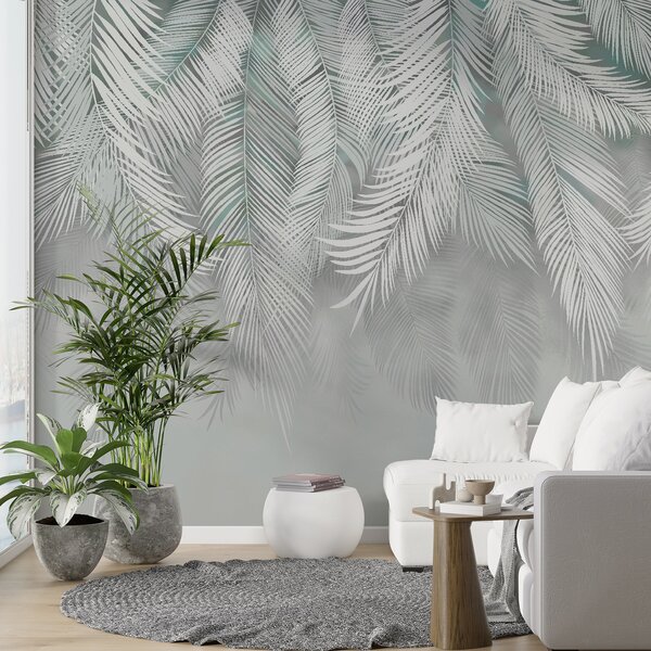 Tapet Frunze tropicale cu umbre de mentă, Fototapet pădure, Fototapet Tropics, u48556v3 : Uwalls.ro