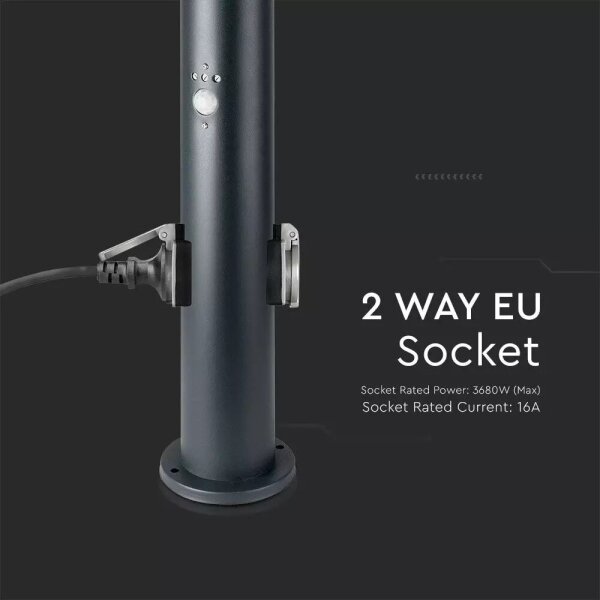 Lampă de exterior cu senzor + 2 prize 1xE27/60W/230V IP44 60cm neagră
