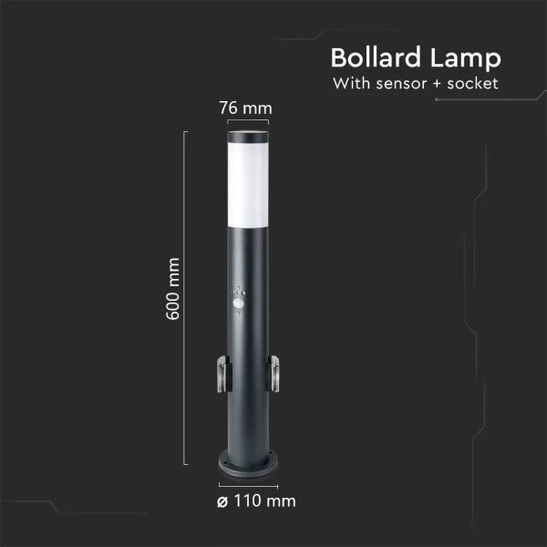 Lampă de exterior cu senzor + 2 prize 1xE27/60W/230V IP44 60cm neagră