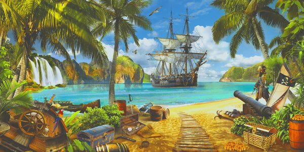 Tapet Pirate Bay, Fototapet Pentru Copii, Fototapet pentru camera unui băiat, u59784 : Uwalls.ro
