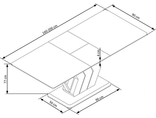 Masa extensibila VINCENZO, alb/negru/auriu, 160/200x90x77 cm