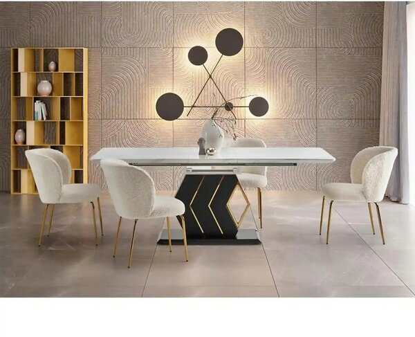 Masa extensibila VINCENZO, alb/negru/auriu, 160/200x90x77 cm