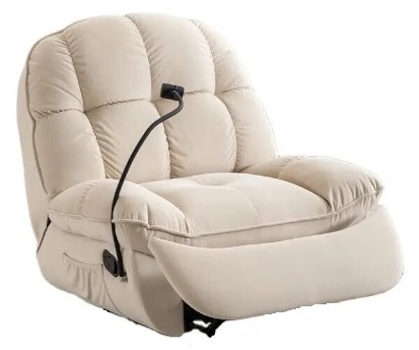 Fotoliu Recliner, suport picioare extensibil, suport telefon, Textil, Alb