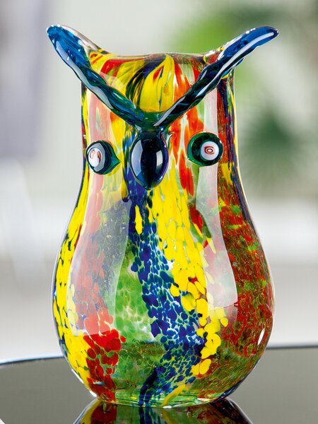 Figurina owl, sticla, multicolor, 7.5x12x8.5 cm