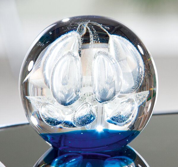 Figurina Ball, sticla, albastru transparent, 6.5x7 cm