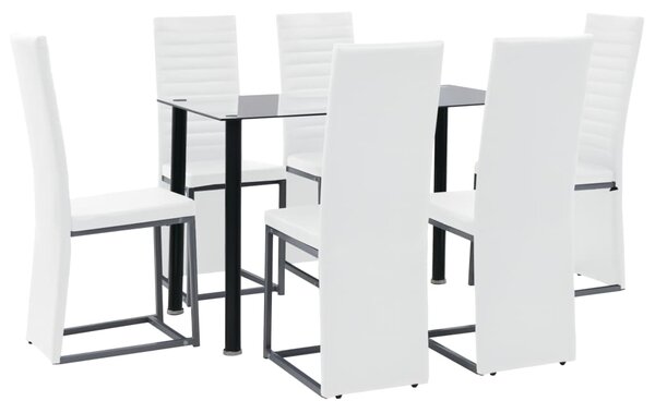 Set de mobilier 7 piese, negru & alb oțel și sticlă securizată