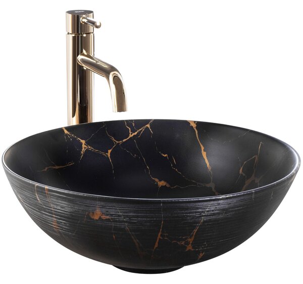 Lavoar ceramic pentru blat Rea Stella Black Marble Brush