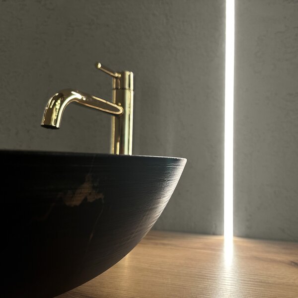 Lavoar ceramic pentru blat Rea Stella Black Marble Brush