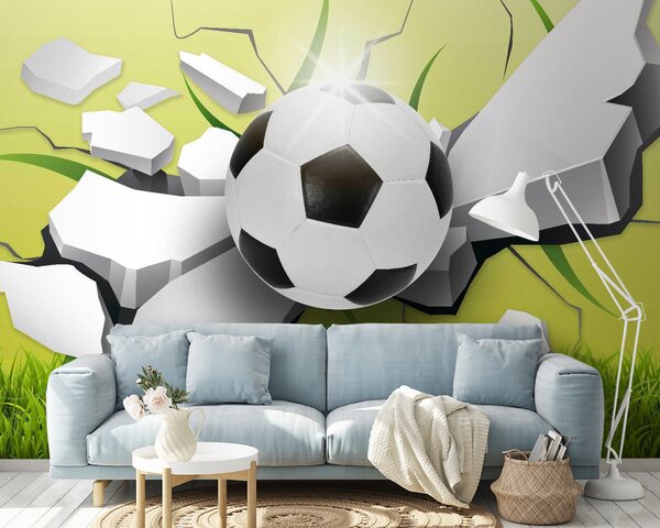 Fototapet Mingea de fotbal care trece printr-un perete, Fototapet copii, Fototapet populare, u60029 - Tapeko.ro
