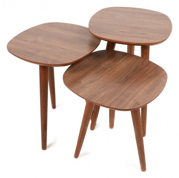 Set 3 Masute de Cafea Model Graham, 41x39x47/41x39x53/41x39x59 cm, Nuc, Lemn