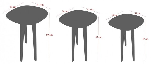 Set 3 Masute de Cafea Model Graham, 41x39x47/41x39x53/41x39x59 cm, Nuc, Lemn