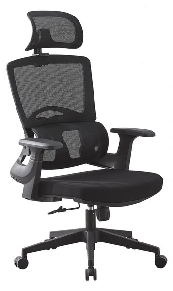 Scaun ergonomic, spătar mesh, inaltime reglabila, tetiera reglabila, baza PP rezistent, Negru