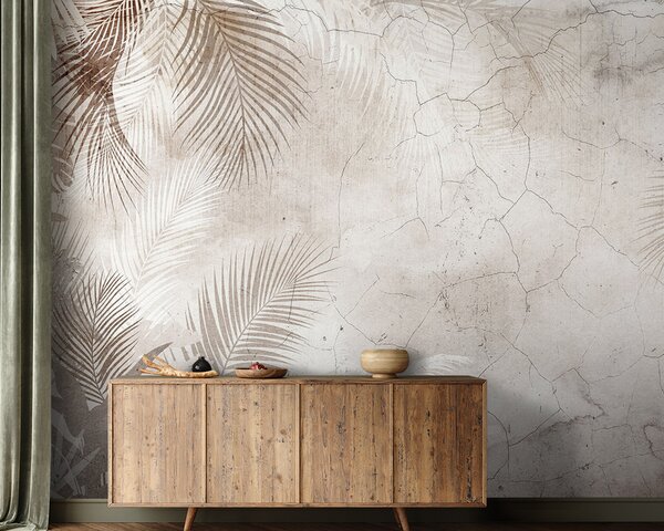 Tapet Glamorous 3D frunze în stil grunge, Fototapet pădure, Fototapet Tropics, u73583 : Uwalls.ro