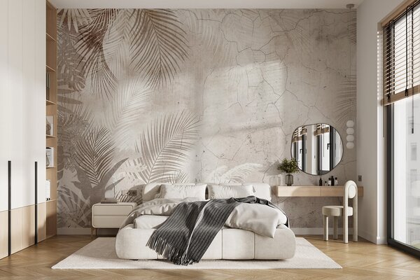 Tapet Glamorous 3D frunze în stil grunge, Fototapet pădure, Fototapet Tropics, u73583 : Uwalls.ro
