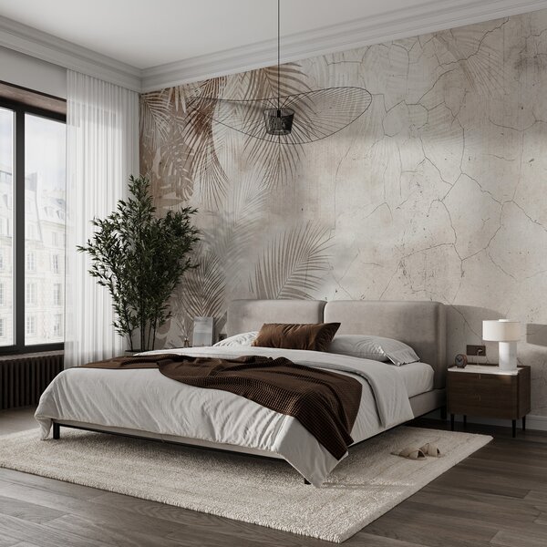 Tapet Glamorous 3D frunze în stil grunge, Fototapet pădure, Fototapet Tropics, u73583 : Uwalls.ro