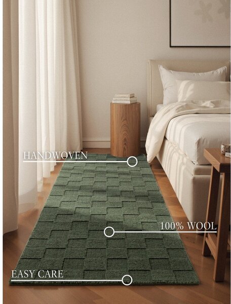 Covor tip traversă verde închis țesut manual din lână 80x200 cm Scala – Villeroy&Boch