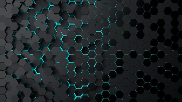 Tapet "Hexagon negru turcoaz", Fototapet Abstract, u93618 : Uwalls.ro