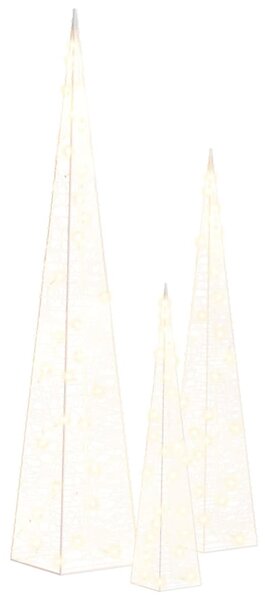 Set conuri decorative cu LED-uri, alb rece, 30/45/60 cm, acril
