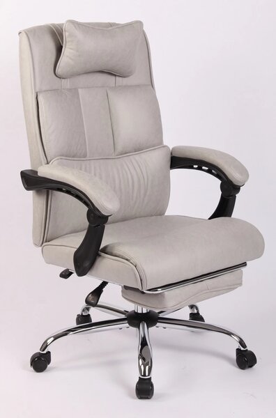 Scaun directorial, buretare generoasa, suport picioare, inaltime reglabila, piele PU Premium, Gri