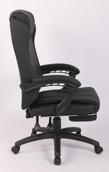 Scaun directorial, suport picioare, inaltime reglabila, spatar rabatabil 90-130 grade, piele PU, Negru