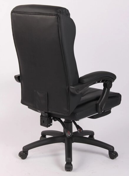 Scaun directorial, suport picioare, inaltime reglabila, spatar rabatabil 90-130 grade, piele PU, Negru