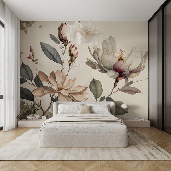 Tapet Ilustrație Magnolia, Fototapet Flori, u93020 : Uwalls.ro
